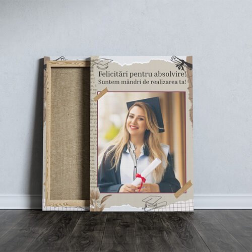 Cadou absolvire facultate de la parinti - tablou canvas personalizat fata cu diploma