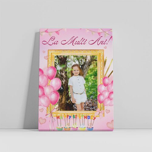 Tablou canvas personalizat pentru fetițe, perfect pentru a marca ziua de naștere.