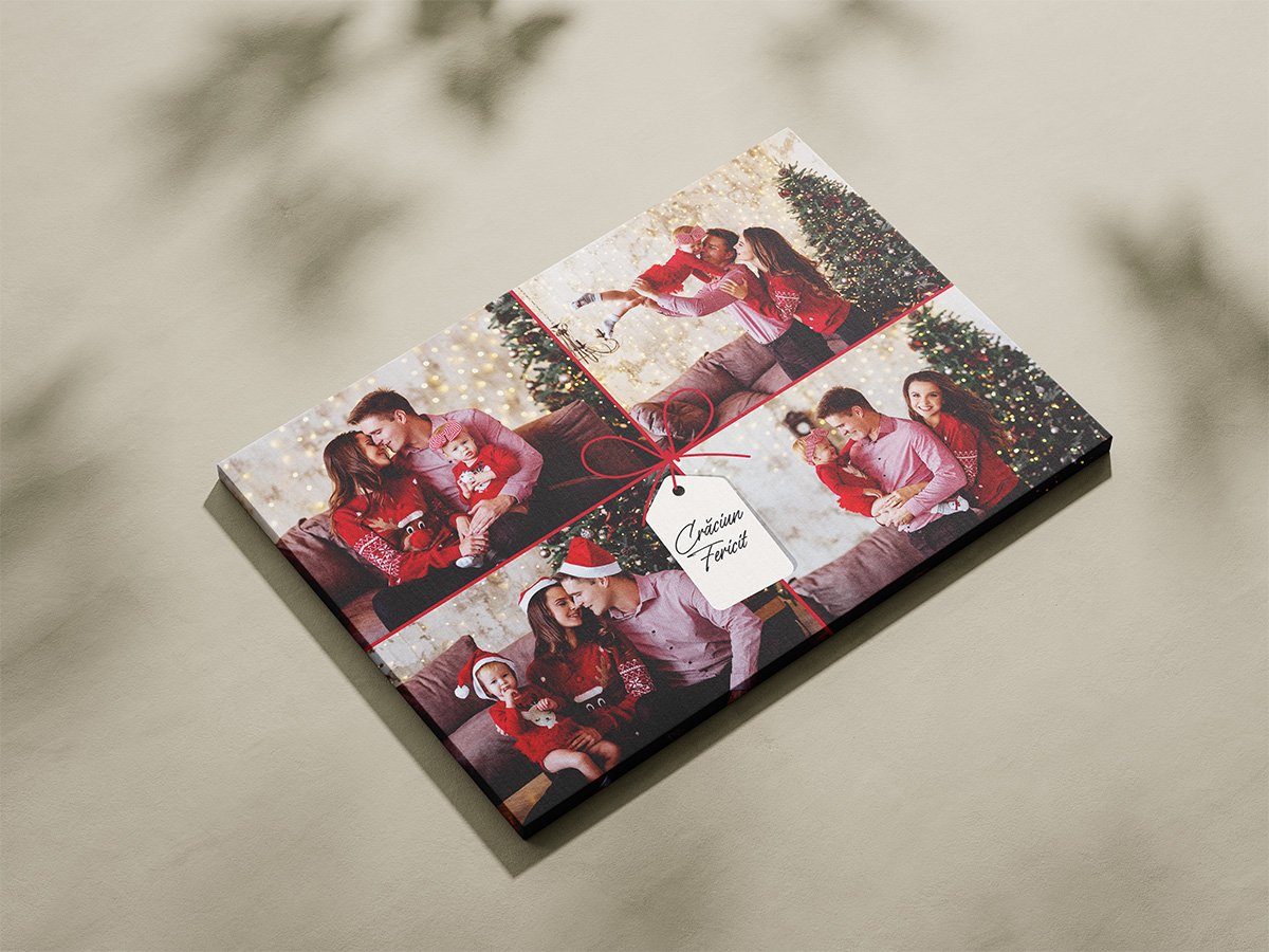 Tablou Canvas Colaj 4 Poze – Model “Cadou de Crăciun” cu Fundă Roșie, Orizontal Tablou Canvas Colaj 4 Poze - Model "Cadou de Crăciun" cu Fundă Roșie, Orizontal - imagine 2
