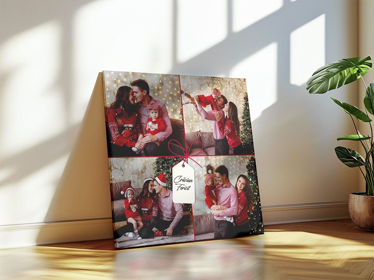 Tablou Canvas – Colaj 4 Poze – Model “Cadou de Crăciun” cu Fundă Roșie, Pătrat Tablou Canvas - Colaj 4 Poze - Model "Cadou de Crăciun" cu Fundă Roșie, Pătrat - imagine 2