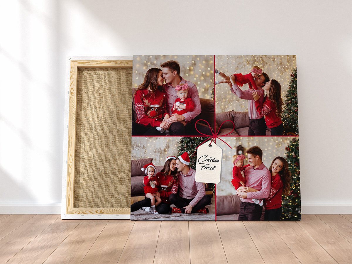 Tablou Canvas – Colaj 4 Poze – Model “Cadou de Crăciun” cu Fundă Roșie, Pătrat Tablou Canvas - Colaj 4 Poze - Model "Cadou de Crăciun" cu Fundă Roșie, Pătrat - imagine 3