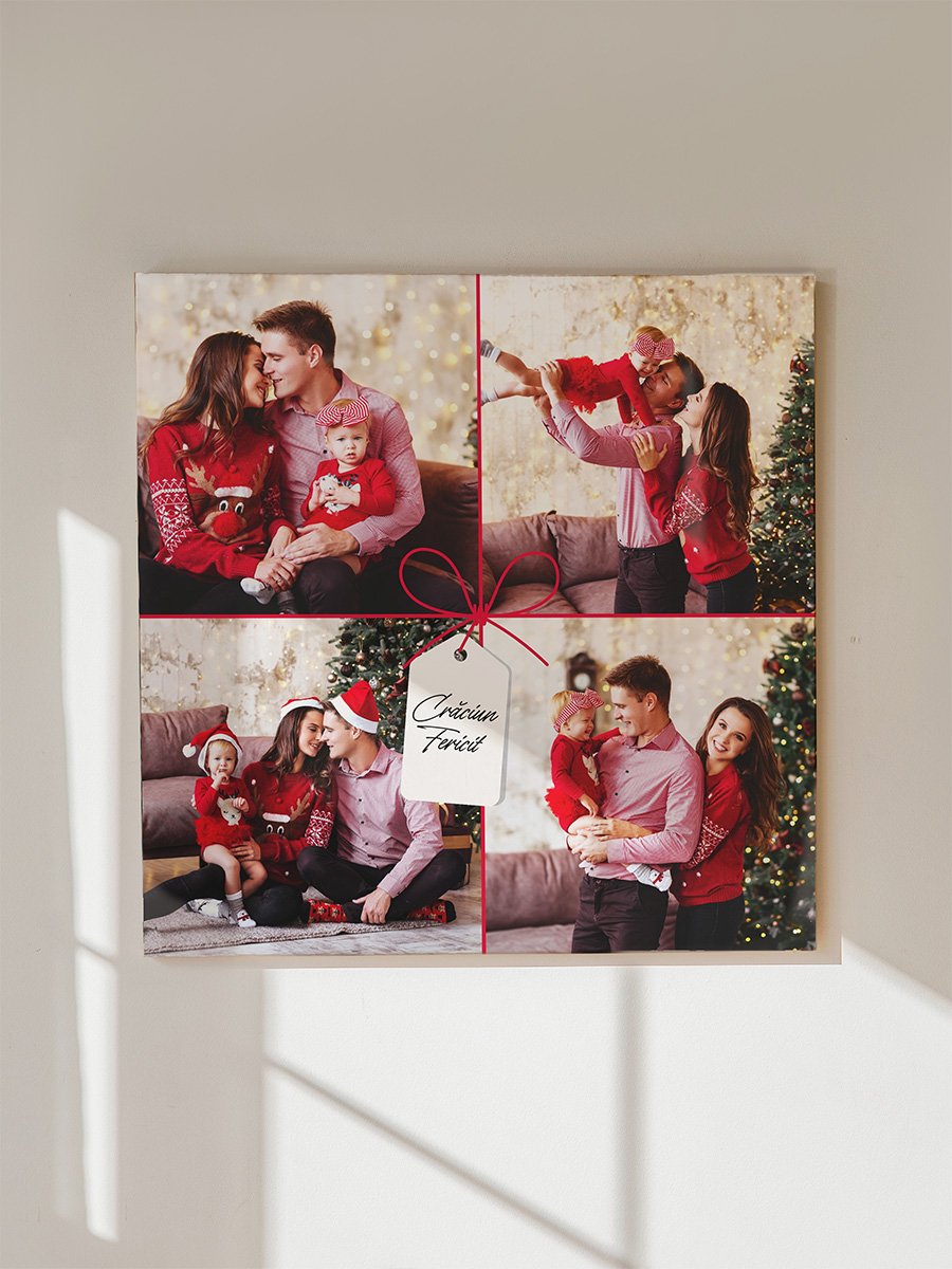Tablou Canvas – Colaj 4 Poze – Model “Cadou de Crăciun” cu Fundă Roșie, Pătrat Tablou Canvas - Colaj 4 Poze - Model "Cadou de Crăciun" cu Fundă Roșie, Pătrat - imagine 4
