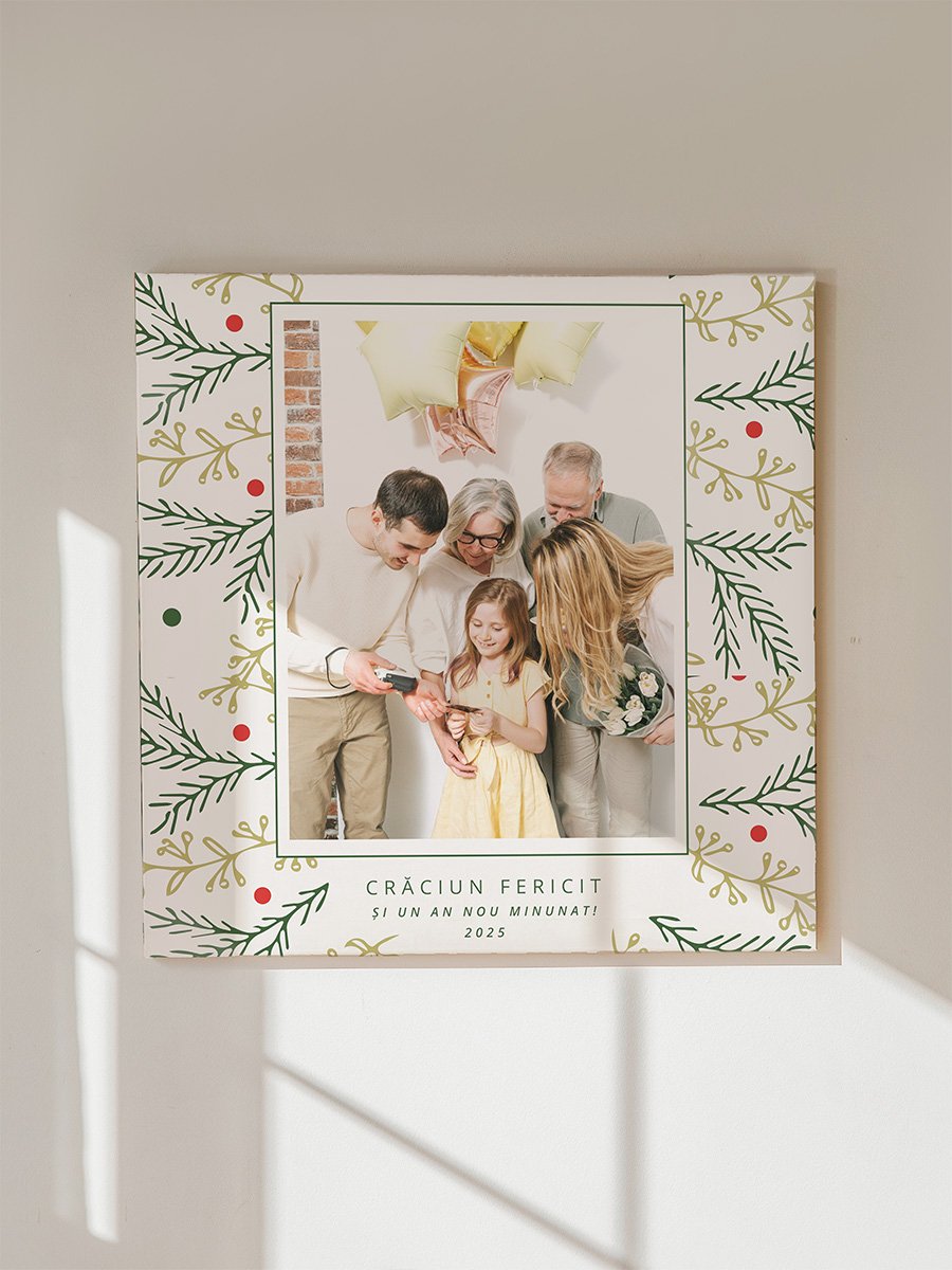 Tablou Canvas Personalizat “Crăciun Fericit” cu Motive Festive – O Poză, Pătrat Tablou Canvas Personalizat "Crăciun Fericit" cu Motive Festive – O Poză, Pătrat - imagine 2