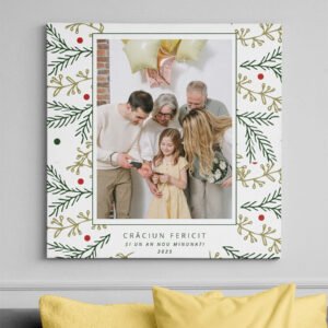 Tablou Canvas Personalizat "Crăciun Fericit" cu Motive Festive – O Poză, Pătrat