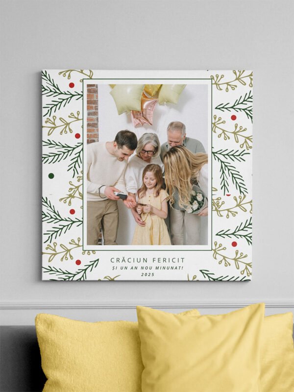 Tablou Canvas Personalizat “Crăciun Fericit” cu Motive Festive – O Poză, Pătrat Tablou Canvas Personalizat "Crăciun Fericit" cu Motive Festive – O Poză, Pătrat