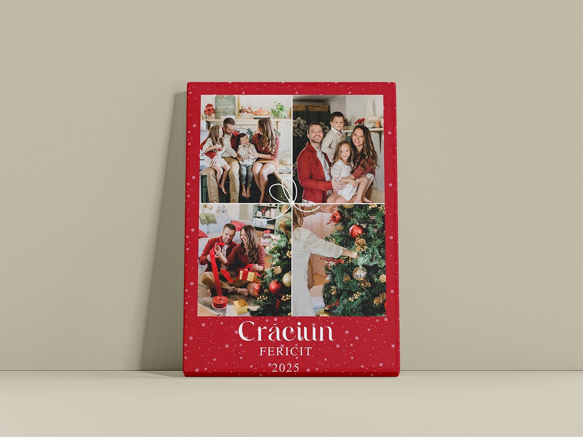 Tablou Canvas Vertical – Colaj Crăciun 4 Poze – Fundal Roșu “Fulgi de Nea” și Mesaj 2025 Tablou Canvas Vertical – Colaj Crăciun 4 Poze – Fundal Roșu "Fulgi de Nea" și Mesaj 2025 - imagine 3