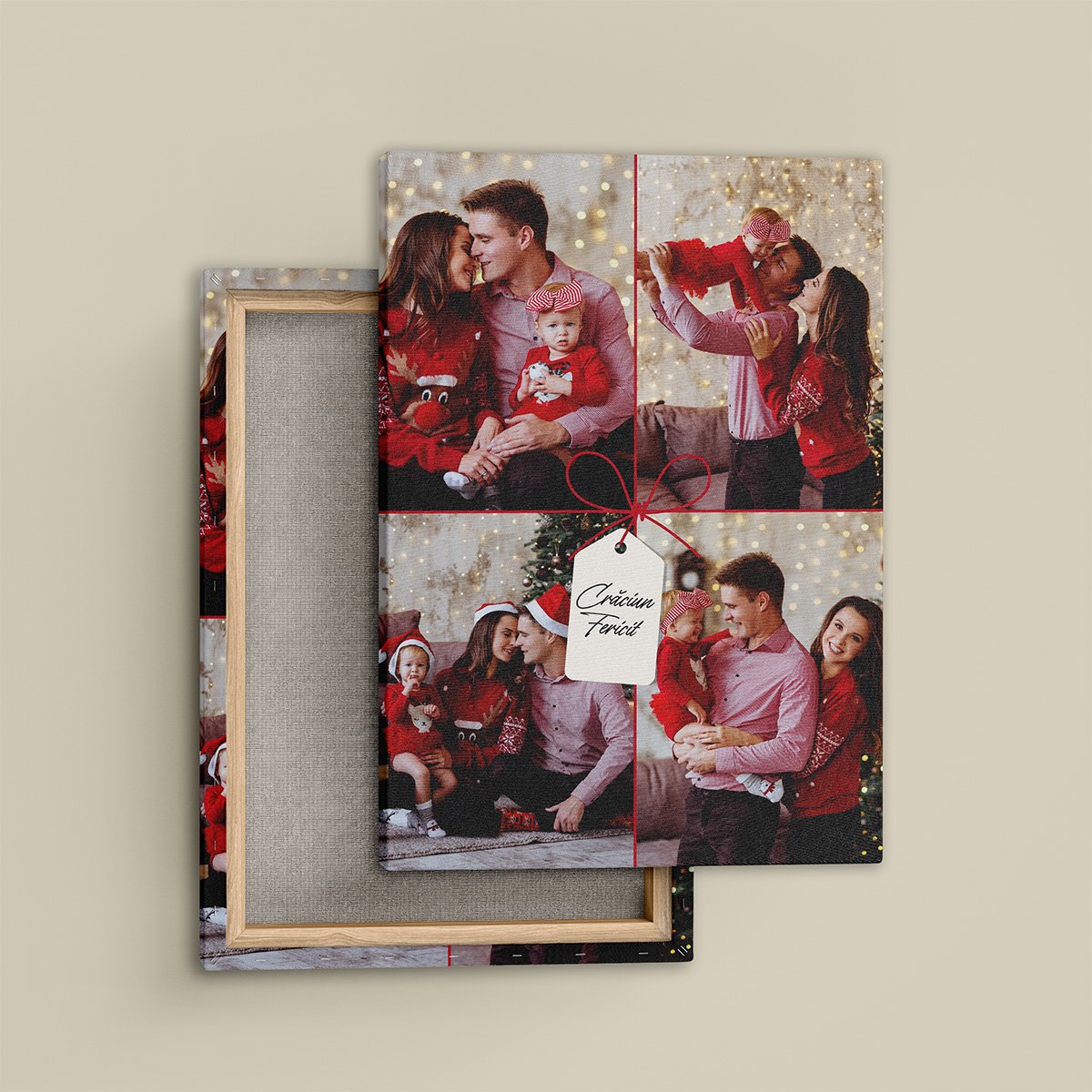 Tablou Canvas Colaj 4 Poze – Model “Cadou de Crăciun” cu Fundă Roșie, Vertical Tablou Canvas Colaj 4 Poze - Model "Cadou de Crăciun" cu Fundă Roșie, Vertical - imagine 2