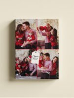 Tablou Canvas Colaj 4 Poze - Model "Cadou de Crăciun" cu Fundă Roșie, Vertical
