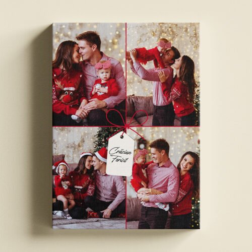 Tablou Canvas Colaj 4 Poze – Model “Cadou de Crăciun” cu Fundă Roșie, Vertical Tablou Canvas Colaj 4 Poze - Model "Cadou de Crăciun" cu Fundă Roșie, Vertical