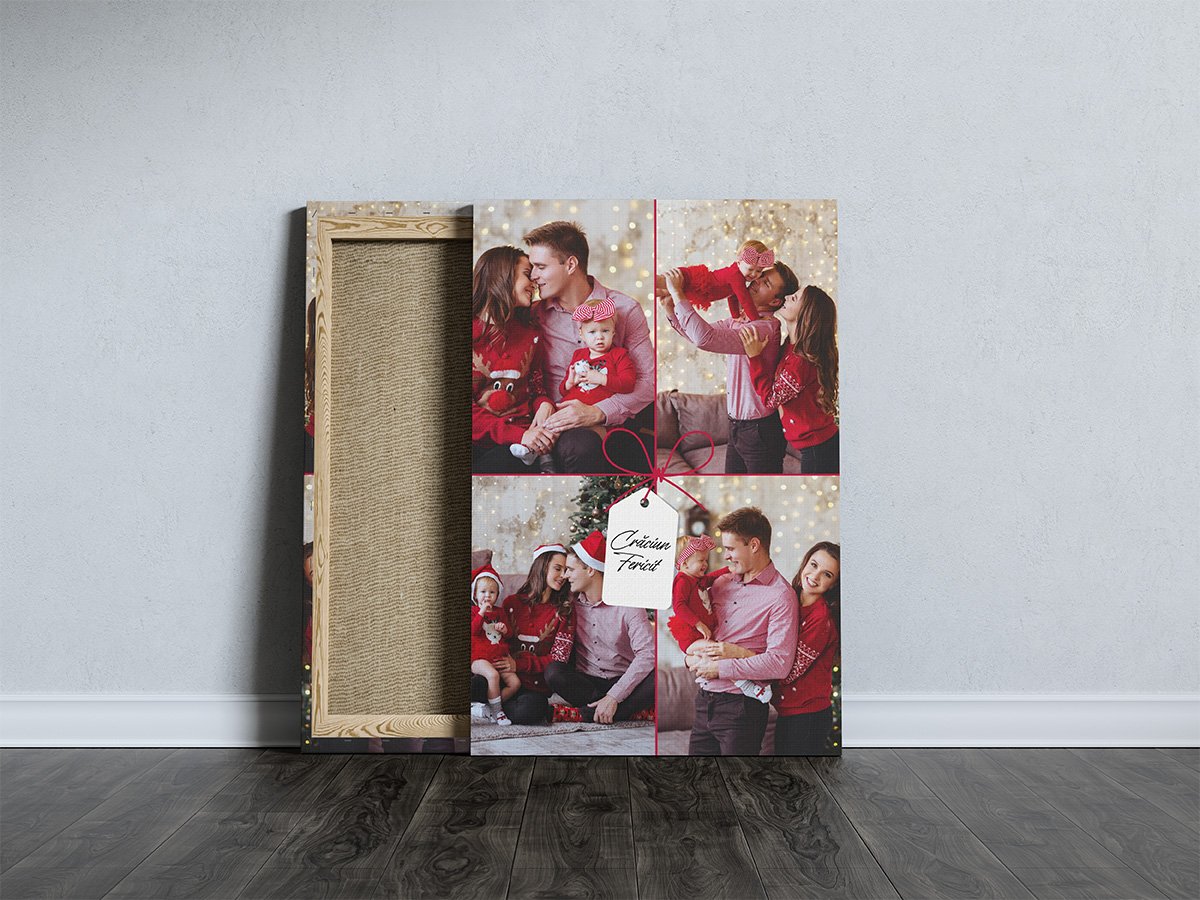 Tablou Canvas Colaj 4 Poze – Model “Cadou de Crăciun” cu Fundă Roșie, Vertical Tablou Canvas Colaj 4 Poze - Model "Cadou de Crăciun" cu Fundă Roșie, Vertical - imagine 3