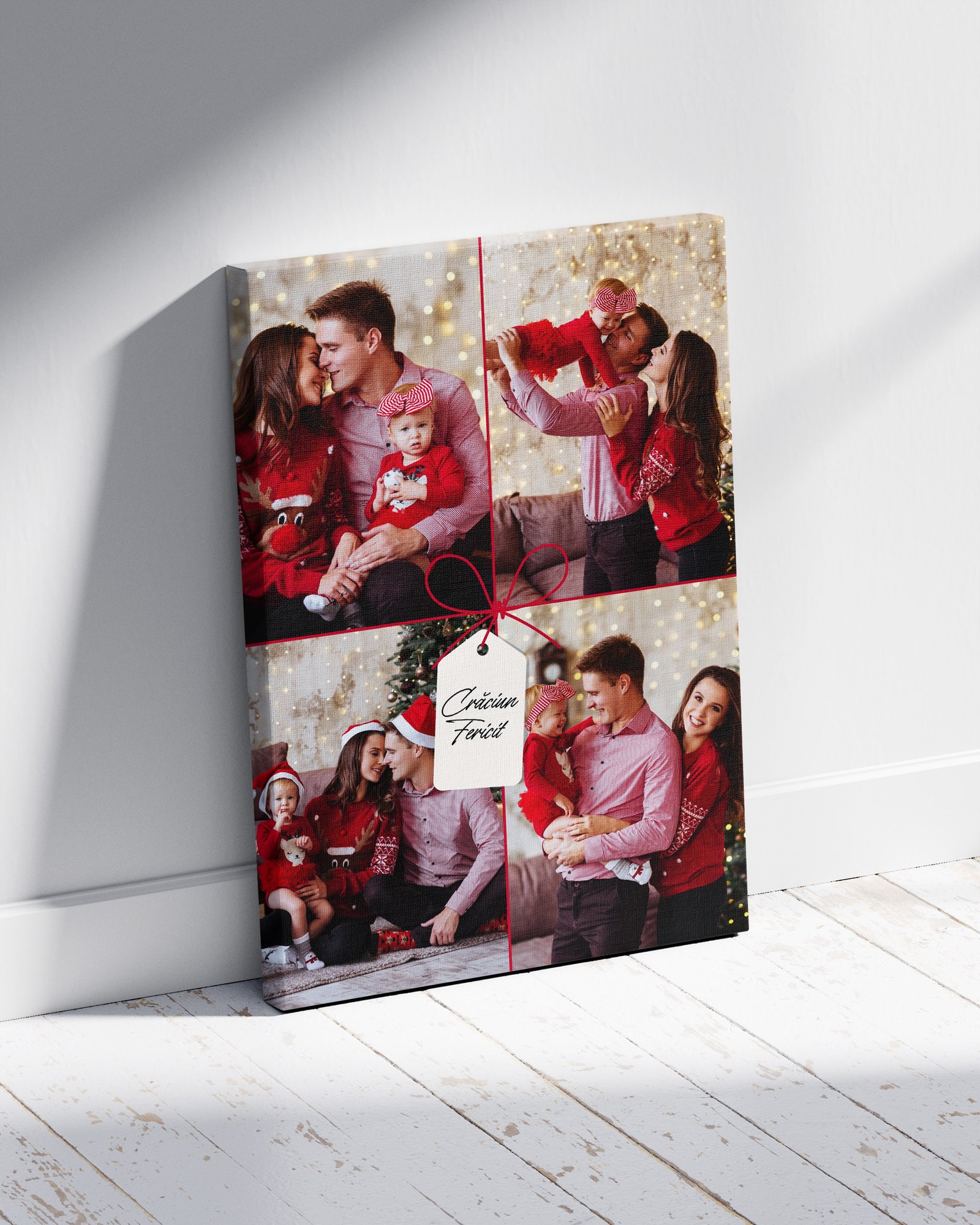 Tablou Canvas Colaj 4 Poze – Model “Cadou de Crăciun” cu Fundă Roșie, Vertical Tablou Canvas Colaj 4 Poze - Model "Cadou de Crăciun" cu Fundă Roșie, Vertical - imagine 4